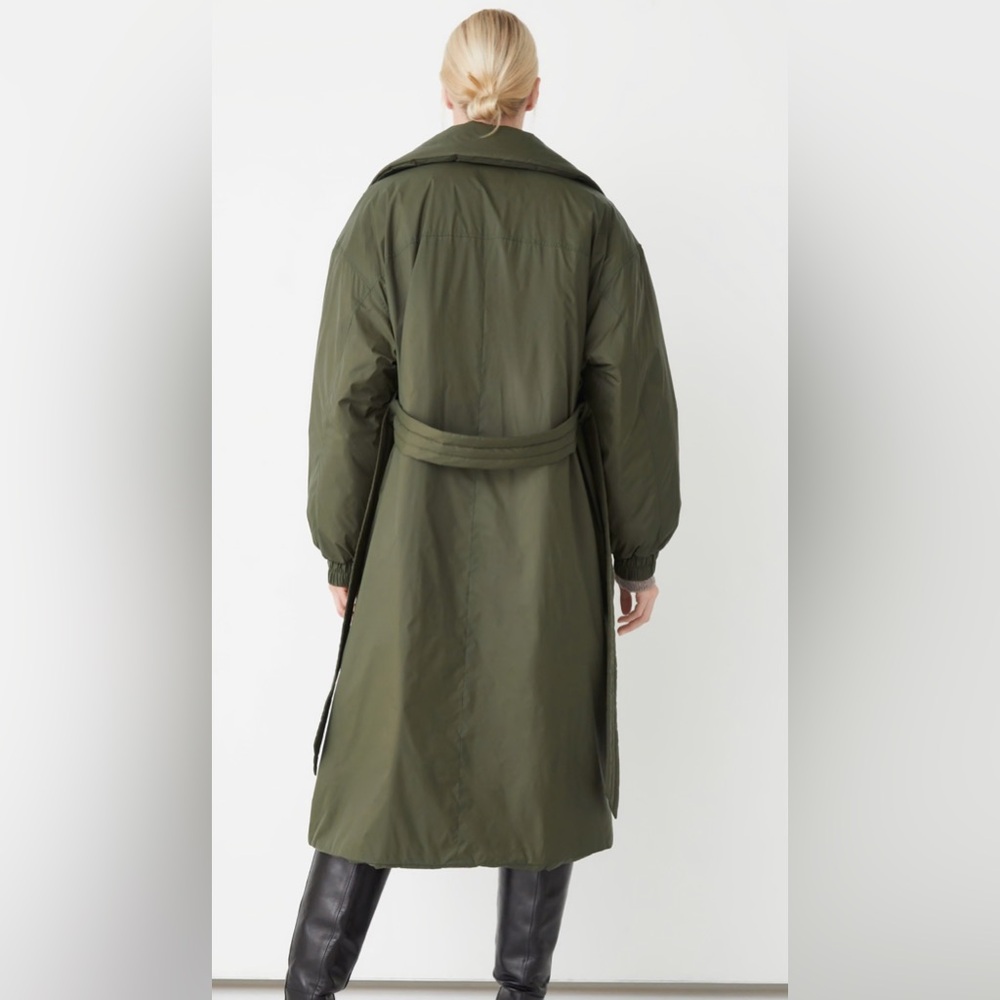 & Other Stories Belted Trench Coat In Olive Green Size Medium New - Picture 2 of 11